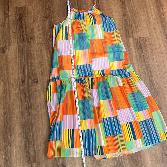 J. NNA Multicolor Patchwork Tiered Maxi Tank Colorful Dress Sz M - Picture 7 of 11